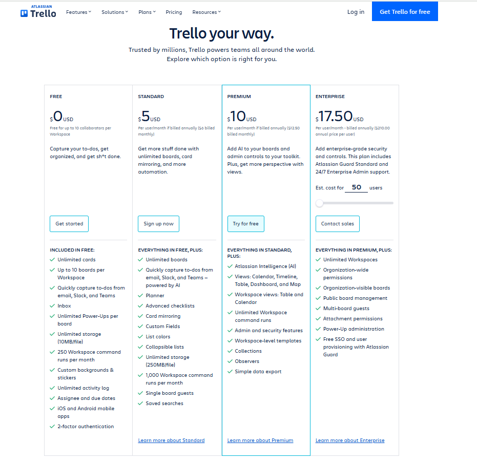 Trello pricing